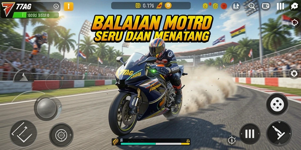 Tampilan aksi balapan motor di 77AG yang menggugah adrenalin.