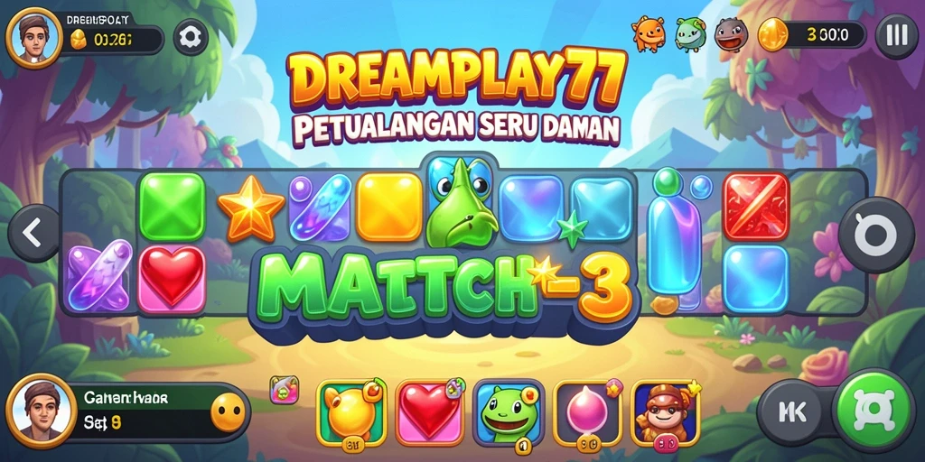 Screenshot gameplay DREAMPLAY77 menampilkan aksi seru kecocokan Match-3.
