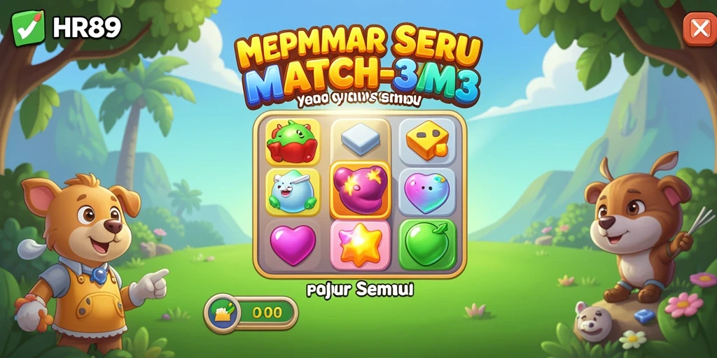 Tampilan gameplay seru dari HR89 dengan elemen Match-3 yang mencolok.