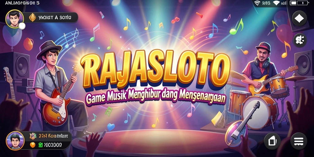Screenshot RAJASLOTO menampilkan pengguna yang bersenang-senang dengan gameplay musik.