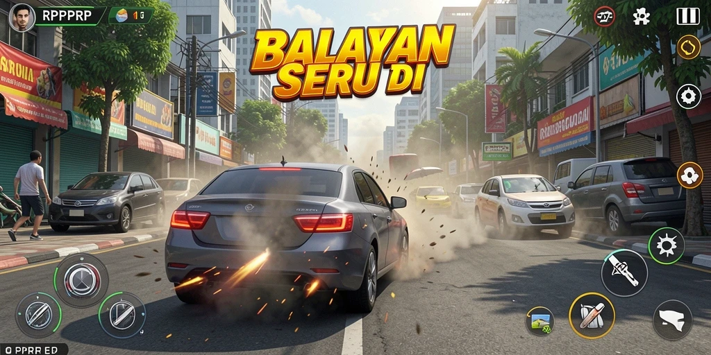 Tampilan gameplay seru dari balapan di <strong>RPRPRP</strong> dengan mobil kencang dan trek menantang.