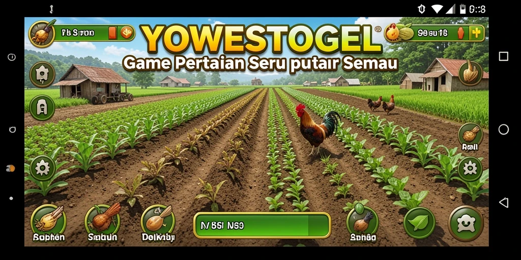 Tampilan gameplay YOWESTOGEL yang menunjukkan aktivitas bertani yang seru.